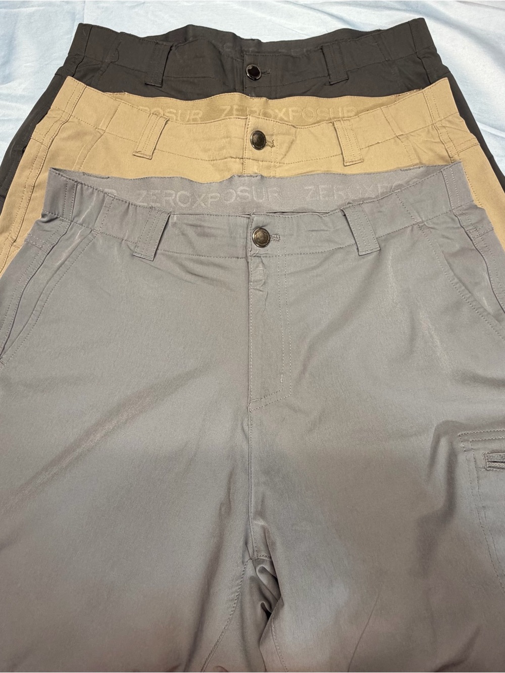 ZeroXposure Men's Casual Tech Shorts Trio - Gray, Khaki, Black